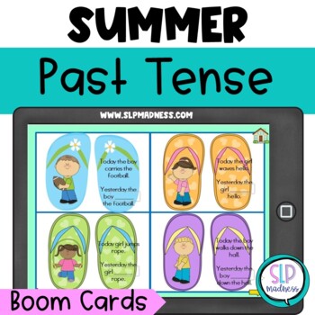 Preview of No Prep Speech Therapy Past Tense Summer Language Boom Cards