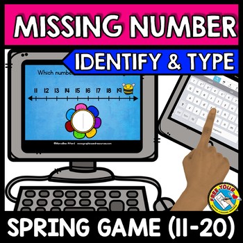 Preview of BOOM CARDS SPRING MISSING TEEN NUMBER LINE TO 20 MATH ACTIVITY KINDERGARTEN GAME