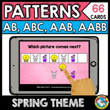 Preview of BOOM CARDS SPRING PATTERNING 1ST GRADE MARCH MORNING WORK KINDERGARTEN MATH
