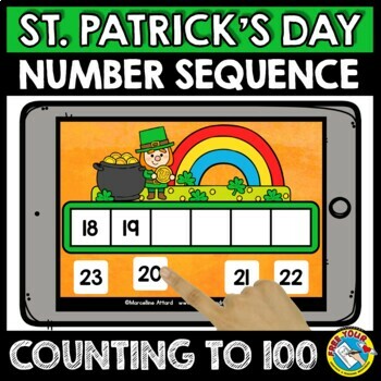 Preview of BOOM CARDS ST PATRICKS DAY MATH ORDER NUMBERS TO 100 ACTIVITY MARCH GAME