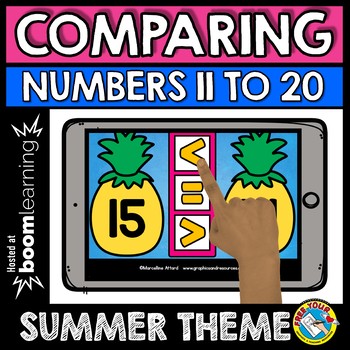 Preview of BOOM CARDS SUMMER SCHOOL REVIEW ACTIVITY COMPARING TEEN NUMBERS DIGITAL GAME