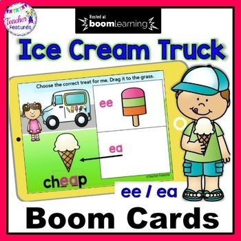 Preview of SUMMER Boom Cards Digital Vowel Teams EE / EA : ICE CREAM TRUCK