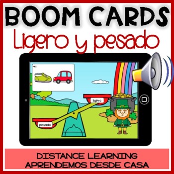 Preview of BOOM CARDS San Patricio:Comparar PESO St. Patrick's Day Weight Distance Learning