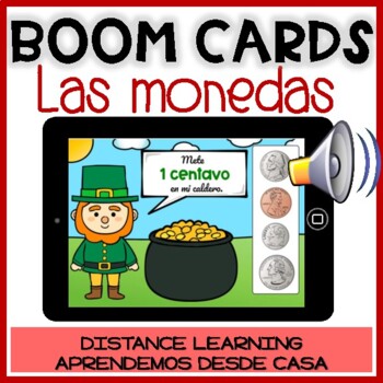 Preview of BOOM CARDS San Patricio:MONEDAS St.Patrick's Day Spanish coins Distance Learning