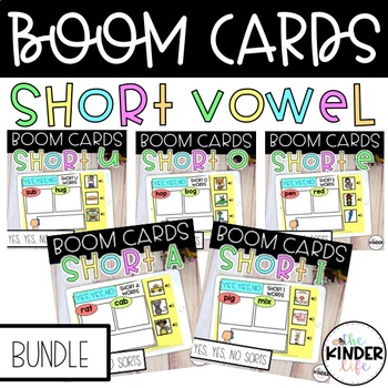 Preview of BOOM CARDS™ Short Vowels A E I O U Sorts BUNDLE Distance Learning