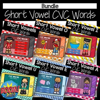 Preview of BOOM CARDS Short Vowels: CVC Words Distance Learning BUNDLE