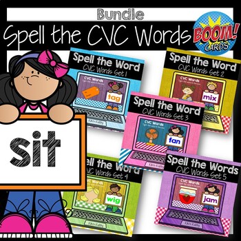 Preview of BOOM CARDS Spell the CVC Words BUNDLE Distance Learning