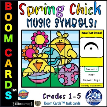 Preview of BOOM CARDS™ Spring Easter Chicks MUSIC Digital Activities Notes Symbols Meter