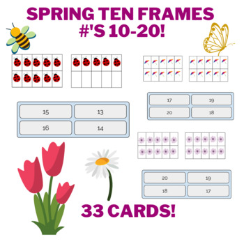boom cards spring ten frames numbers 10 20 flowers ladybugs umbrellas