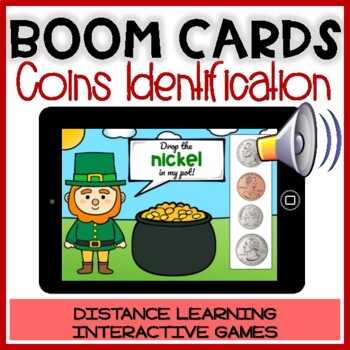 Preview of BOOM CARDS St Patrick's Day: COINS IDENTIFICATION Distance Learning