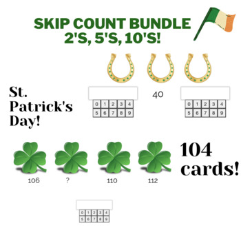 Preview of BOOM CARDS St. Patrick's Day Skip Counting BUNDLE! 2's, 5's, 10's! 104 cards!