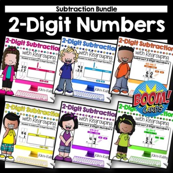 Preview of BOOM CARDS Subtract 2-Digit Numbers with Regrouping BUNDLE