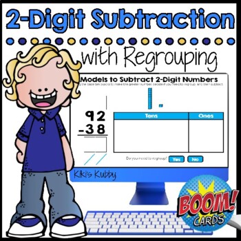 Preview of BOOM CARDS Subtract 2-Digit Numbers with Regrouping Deck 2