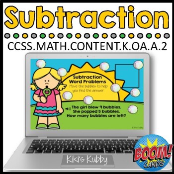 Preview of BOOM CARDS K.OA.A.2 Subtraction Word Problems: Summer Deck 4