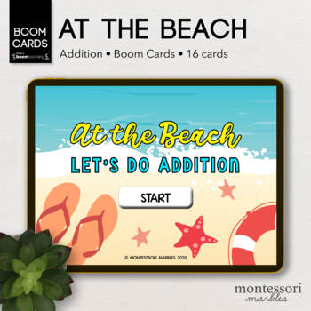 Preview of BOOM CARDS™ Basic Addition, Summer at the Beach, Preschool Math