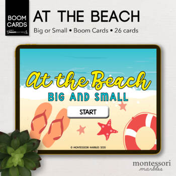 Preview of BOOM CARDS™ Summer at the Beach Adjectives Big and Small for Preschooler