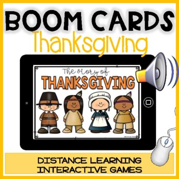 Preview of BOOM CARDS THANKSGIVING STORY: Reading comprehension activities 