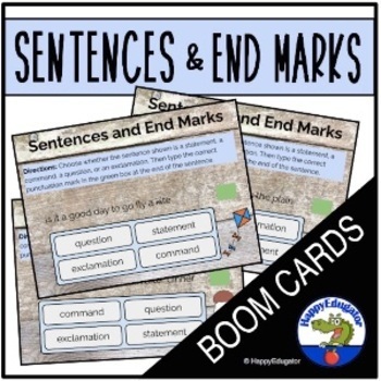 Preview of BOOM CARDS Types of Sentences and End Marks with Easel Assessment