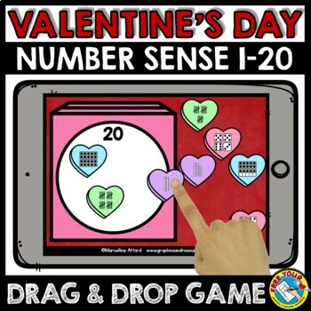 Preview of BOOM CARDS VALENTINES DAY ACTIVITY NUMBER SENSE 1-20 FEBRUARY MATH FLUENCY GAME