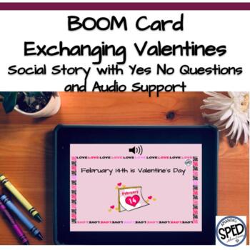 Preview of BOOM CARDS Valentines Digital Social Narrative With Yes No Questions