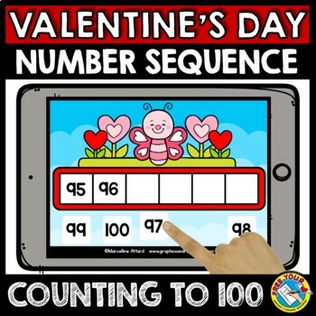 Preview of BOOM CARDS VALENTINES DAY MATH NUMBER SEQUENCING TO 100 ACTIVITY FEBRUARY GAME