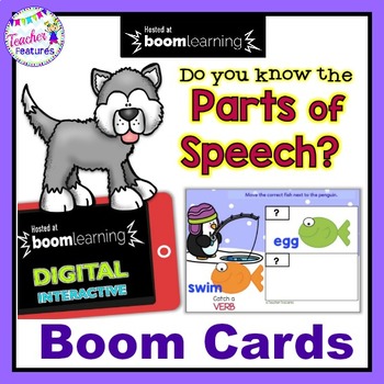 Preview of Boom Cards PARTS OF SPEECH Adjectives Nouns Verbs (WINTER)