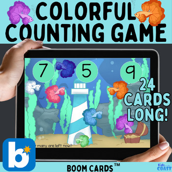 Preview of BOOM™ CARDS a Digital Math Resource to Count Colorful Fish with Subtraction