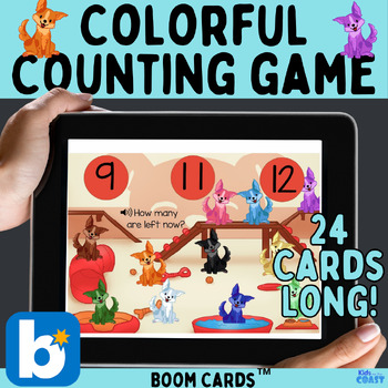 Preview of BOOM™ CARDS a Digital Math Resource to Count Colorful Puppies with Subtraction