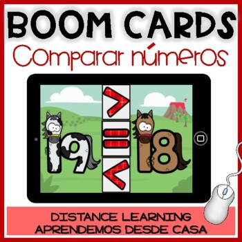 Preview of BOOM CARDS primavera: Comparar números | Digital Math Game in Spanish