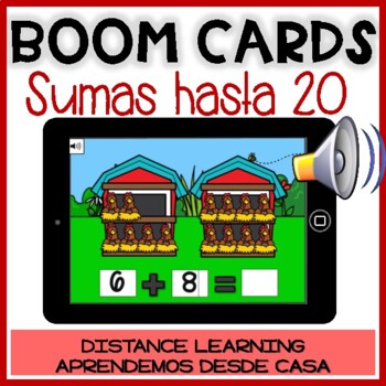 Preview of BOOM CARDS primavera: SUMAS números 1-20 Spring Distance Learning