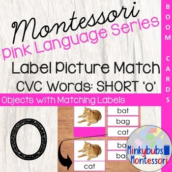 Preview of BOOM CVC Word Picture Matching Game Short 'o' Montessori Pink Language Series DL