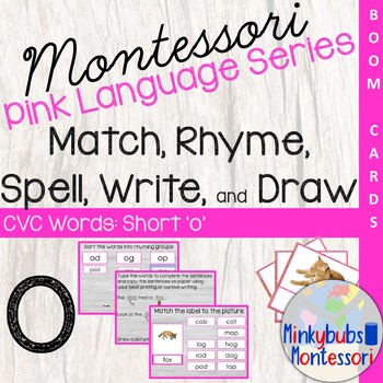 Preview of BOOM CVC Word Rhyme Spell Write Draw Short 'O' Montessori Pink Language PL-4.4