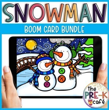Preview of BOOM Card Bundle Snowman Math and Literacy 11 Decks | PreK K | Winter