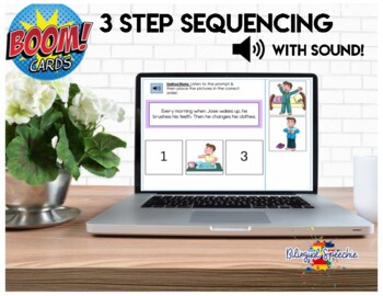 Preview of BOOM Cards | 3-Step Sequencing | for Speech Teletherapy & Distance Learning