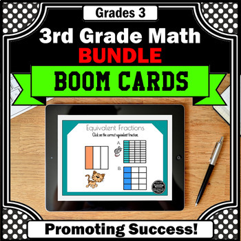 Preview of BOOM Cards Rounding Multiplication Telling Time Equivalent Fractions Division