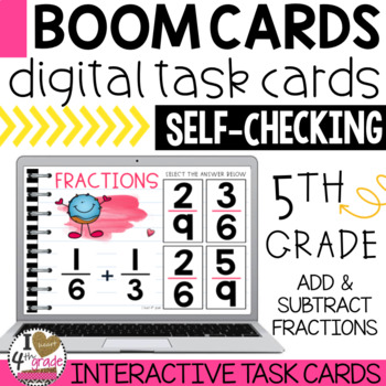 Preview of BOOM Cards Add and Subtract Unlike Fractions