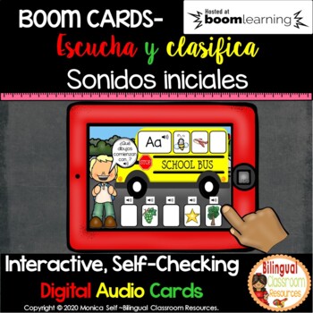 Preview of BOOM Cards Beginning Sound Sort in Spanish- Clasificando sonidos iniciales