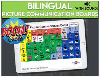 Preview of BOOM Cards | Bilingual Picture Communication Boards | for Speech Teletherapy