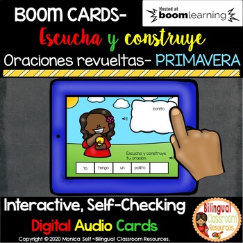 Preview of BOOM Cards Build a Sentence-Oraciones revueltas de primavera. Distance Learning