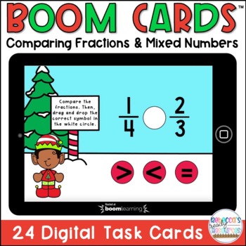 Preview of BOOM Cards™ Christmas Comparing Fractions and Mixed Numbers