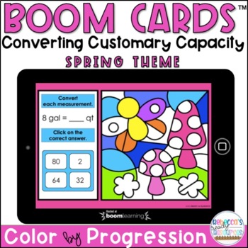 Preview of BOOM Cards™ | Converting Customary Capacity Color by Number Progression | Spring