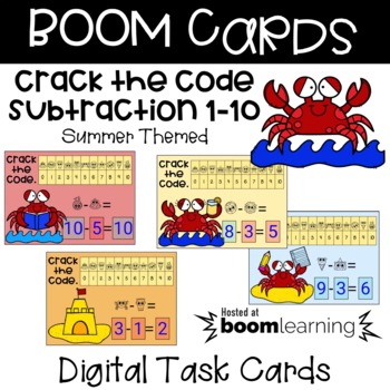Preview of BOOM Cards - Crack the Code Subtraction 1-10 - Summer