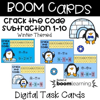 Preview of BOOM Cards - Crack the Code Subtraction 1-10 - Winter