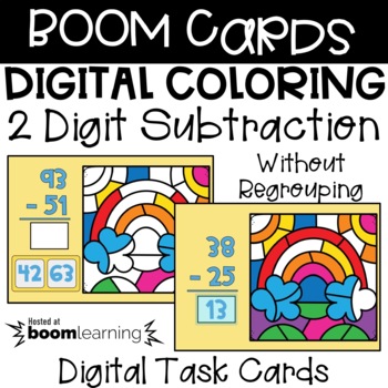 Preview of BOOM Cards - Digital Coloring - 2 Digit Subtraction Without Regrouping