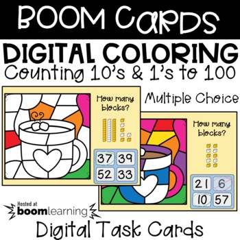 Preview of BOOM Cards - Digital Coloring - Counting Tens and Ones to 100 - Multiple Choice