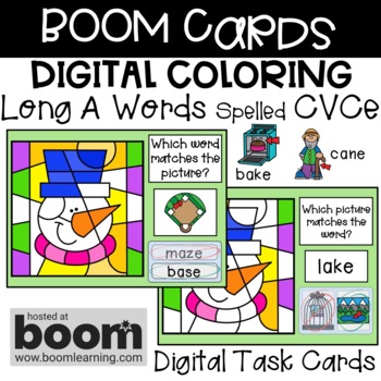 Preview of BOOM Cards - Digital Coloring - Long A Words Spelled CVCe