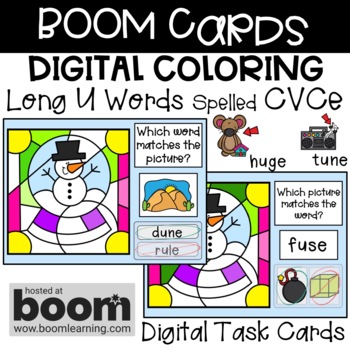 Preview of BOOM Cards - Digital Coloring - Long U Words Spelled CVCe