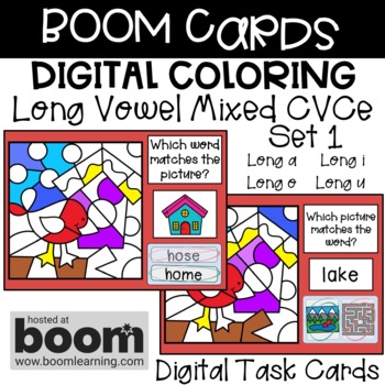 Preview of BOOM Cards - Digital Coloring - Long Vowel Mixed CVCe Set 1