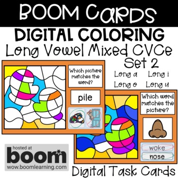 Preview of BOOM Cards - Digital Coloring - Long Vowel Mixed CVCe Set 2