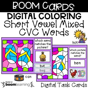 Preview of BOOM Cards - Digital Coloring - Short Vowel Mixed CVC Words